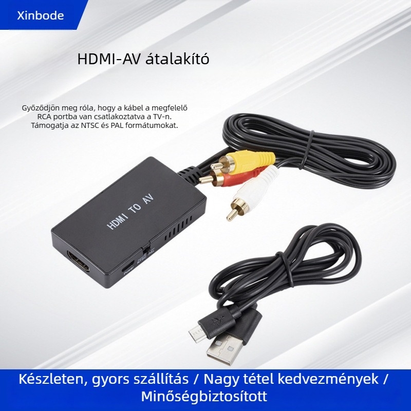 HDMI–AV adapter HA-002, 1080P, digitális–analóg átalakító, energiagazdálkodást támogatja