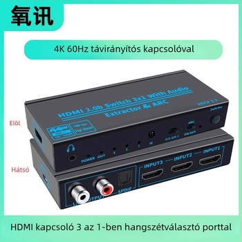 Oxygen OZVQ3-2 HDMI 2.0 kapcsoló, 3 bemenet 1 kimenet, ARC, audió kivonó, 4K60Hz