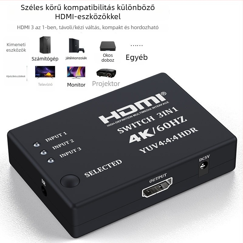 HDMI kapcsoló 3×1, 4K@60Hz, Mega-meaning QHQ0541, támogatja az energia-gazdálkodást