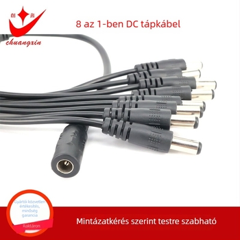 DC tápegység osztó kábel 1-8, 12V DC, felügyelethez és videómegfigyeléshez, PVC burkolat, ROHS