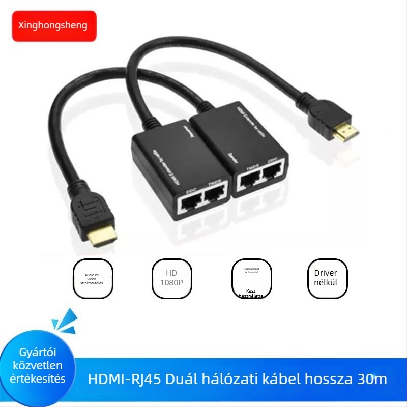 HDMI kiterjesztő RJ45-en keresztül 30 m-ig, 1080p, modell Double R45-30m