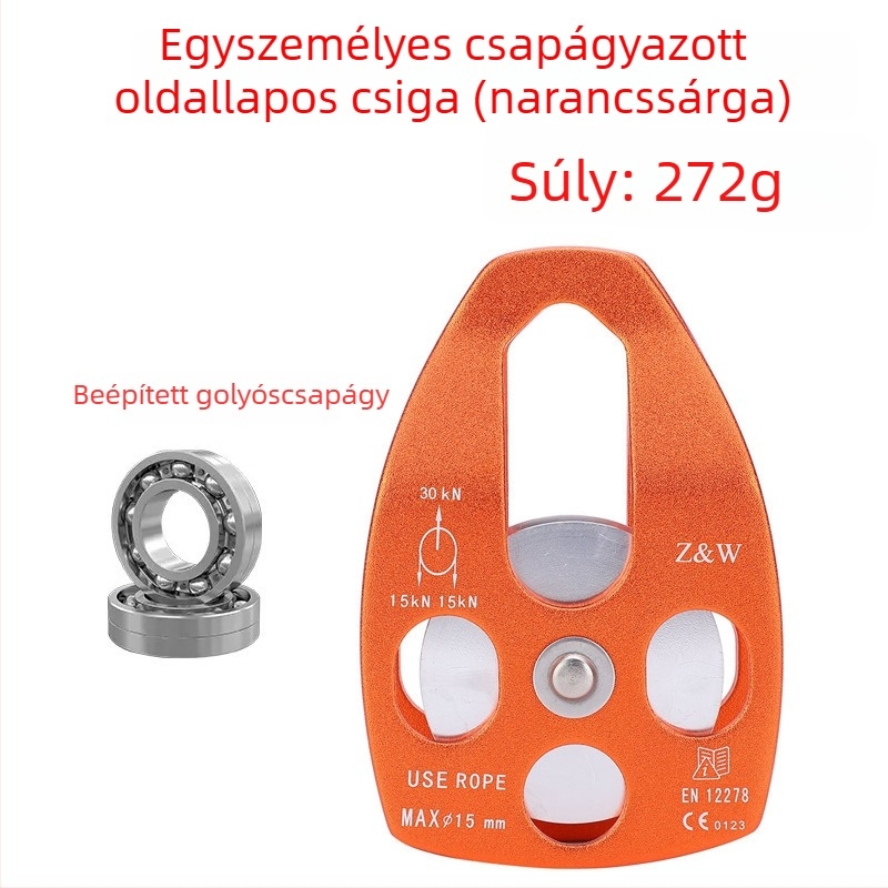 Oldalsó paneles görgő hegymászáshoz, mentéshez és zipline-átkeléshez