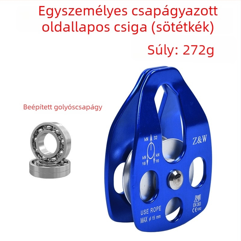 Oldalsó paneles görgő hegymászáshoz, mentéshez és zipline-átkeléshez