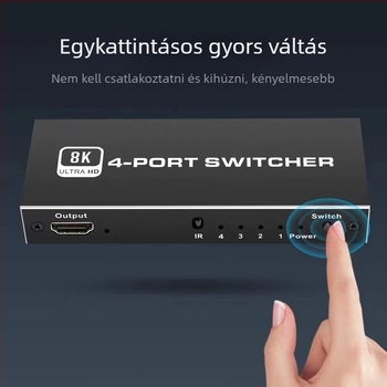 8K Ultra HD HDMI kapcsoló 4 bemenet 1 kimenet PS5-höz és PC-hez, HDMI 2.1, támogatja a 4K120Hzet, 2K144Hz-t és VRR-t