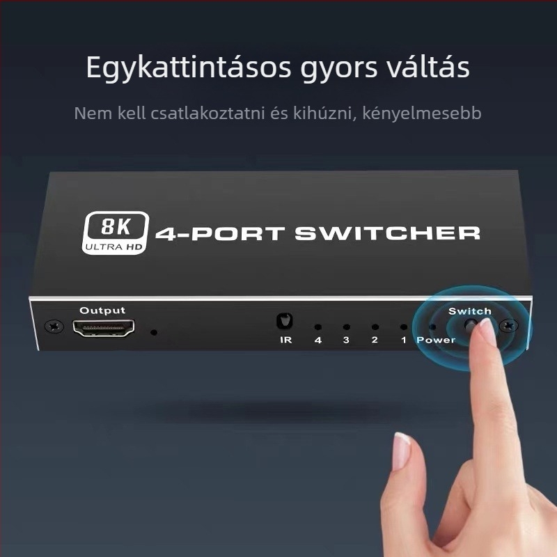 8K Ultra HD HDMI kapcsoló 4 bemenet 1 kimenet PS5-höz és PC-hez, HDMI 2.1, támogatja a 4K120Hzet, 2K144Hz-t és VRR-t