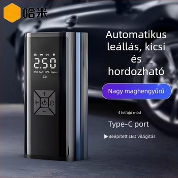 Elektromos hordozható autógumi sűrítő digitális kijelzővel, 12V, 120W, 35 L/perc, vezeték nélküli