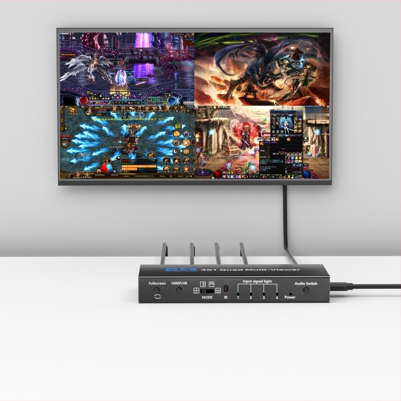 HDMI 4-portos képernyőosztó, KVM kapcsoló, HDMI Multi-Viewer, felbontás 1920x1080, 1 m kábel