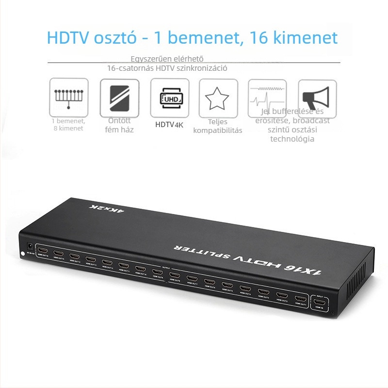 HDMI elosztó 1 bemenet 16 kimenet, HDMI bemenet/kimenet, tápegység mellékelve
