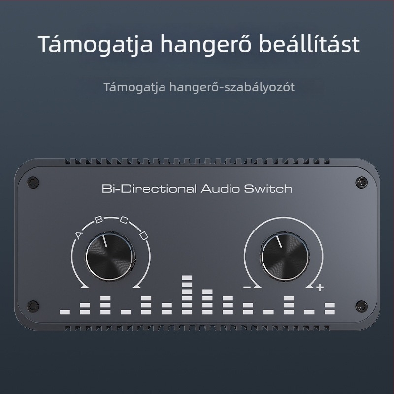 Analóg audió kapcsoló AU002, 4 bemenet 1 kimenet, sztereó bal/jobb csatornák, kábelhossz 3 m, 1 év garancia