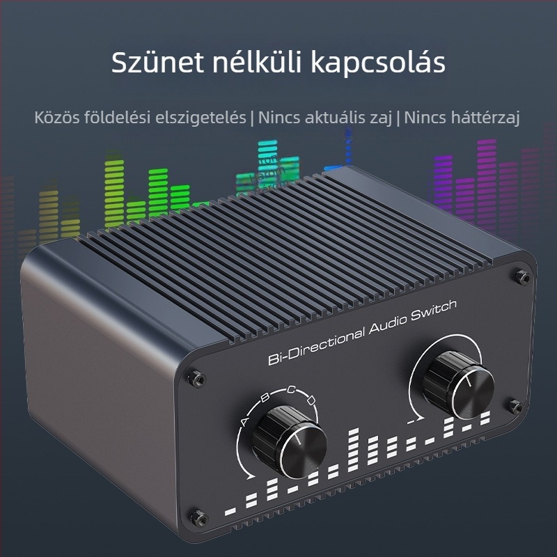 Analóg audió kapcsoló AU002, 4 bemenet 1 kimenet, sztereó bal/jobb csatornák, kábelhossz 3 m, 1 év garancia
