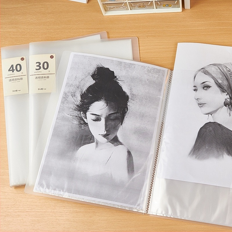 Átlátszó, vastag A4-es tanulmányi mappa, műanyagból, Changzhou Avange márka, brosúrasorozat, 100 oldal, belső oldalak 10 Silk