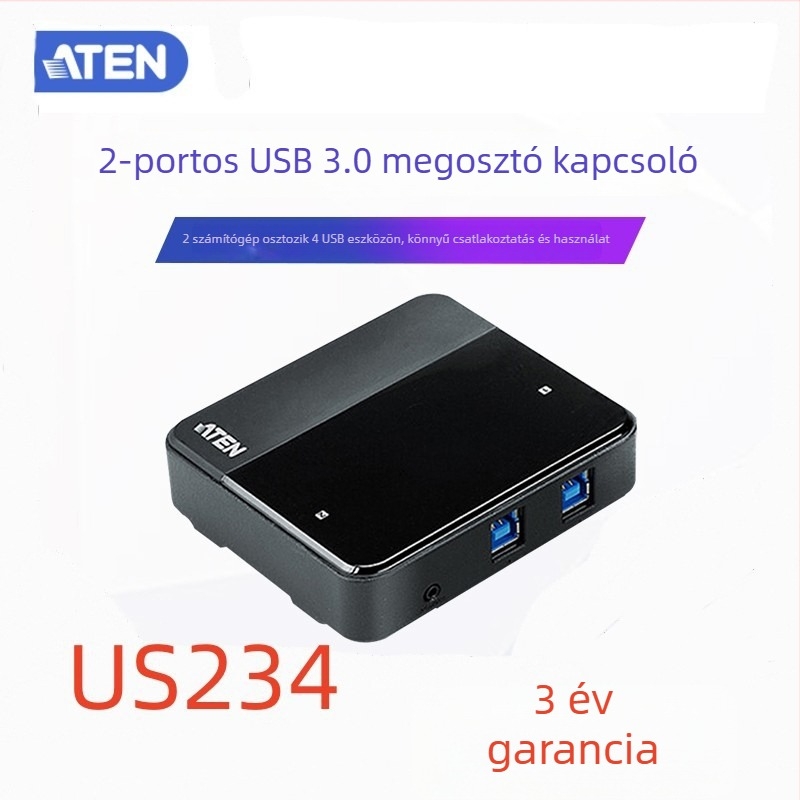ATEN US234 USB 3.0 KVM kapcsoló — 2 számítógépekhez, megoszt 4 USB perifériát