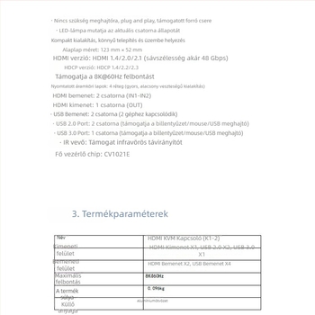 HDMI KVM kapcsoló két számítógéphez (2 bemenet–1 kimenet) – 8K60Hz, 5 m kábel, minden rendszerhez, modell OZK1-2