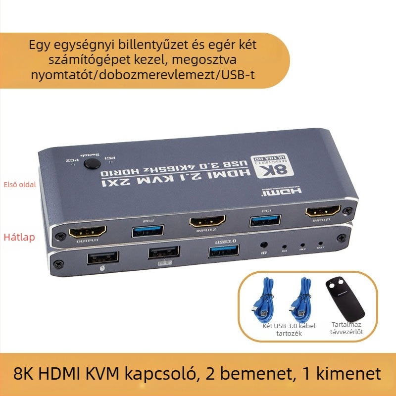 HDMI KVM kapcsoló két számítógéphez (2 bemenet–1 kimenet) – 8K60Hz, 5 m kábel, minden rendszerhez, modell OZK1-2