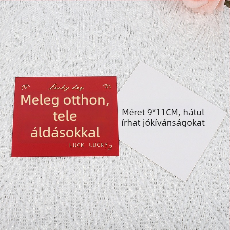 Új otthonba költözéshez és vállalkozás megnyitásához – köszöntő kártya, papír, nyomtatott, egyszerű és modern stílus, kézzel írt áldás üzenet és ajándék boríték
