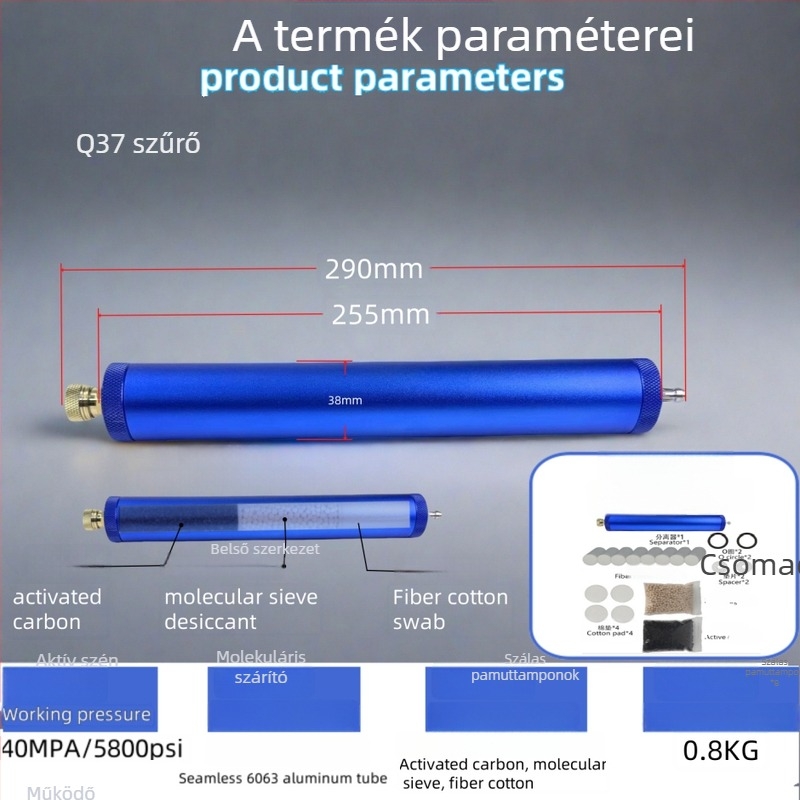 Olaj–víz szétválasztó szűrő kettős elválasztással, magasnyomású felfújó pumpához, alumínium test, ARKEN