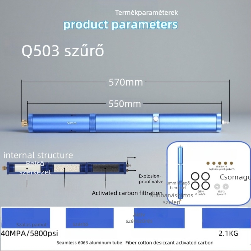 Olaj–víz szétválasztó szűrő kettős elválasztással, magasnyomású felfújó pumpához, alumínium test, ARKEN