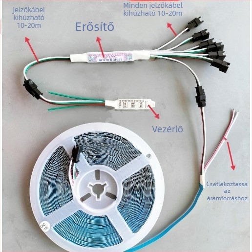 LED TTL jelzőerősítő, 8-csatornás, 3P terminál, modell LED-TTL-AMP-8, feszültség 5–24V