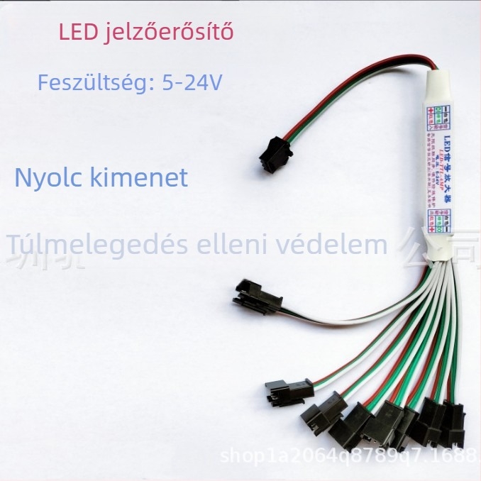 LED TTL jelzőerősítő, 8-csatornás, 3P terminál, modell LED-TTL-AMP-8, feszültség 5–24V
