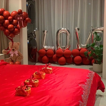 Nappalihoz készült ballonos esküvői dekorációs készlet dupla boldogság szimbólumokkal – selyemvirág díszítés, Hongyuan márka, modell F98TJ55JM669HS