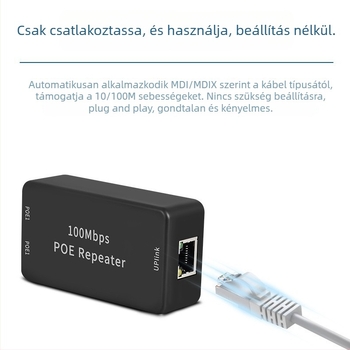 POE ismétlő Ethernethez, Cat5 kábel, 100 m hatótáv, 100 Mbps, 45–57 V