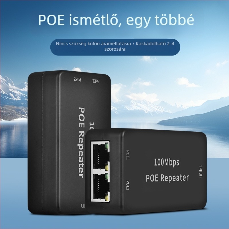 POE ismétlő Ethernethez, Cat5 kábel, 100 m hatótáv, 100 Mbps, 45–57 V
