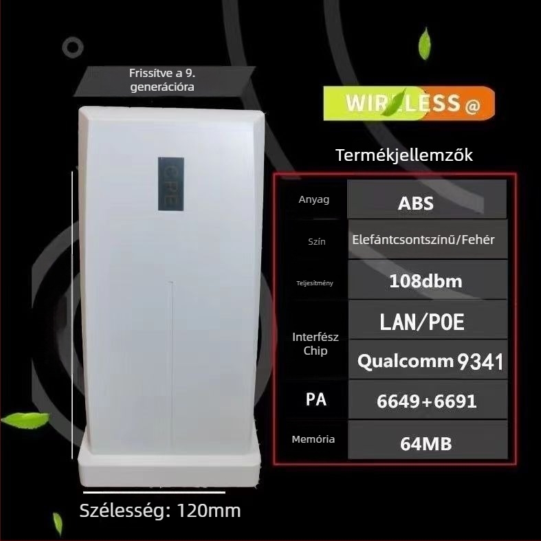 Kültéri vízálló Wi‑Fi erősítő és jelismétlő (SGR-W520-N78a) — 802.11n, 500 m hatótávolság, 15V/1A tápegység, Cat5 hálózati backhaul