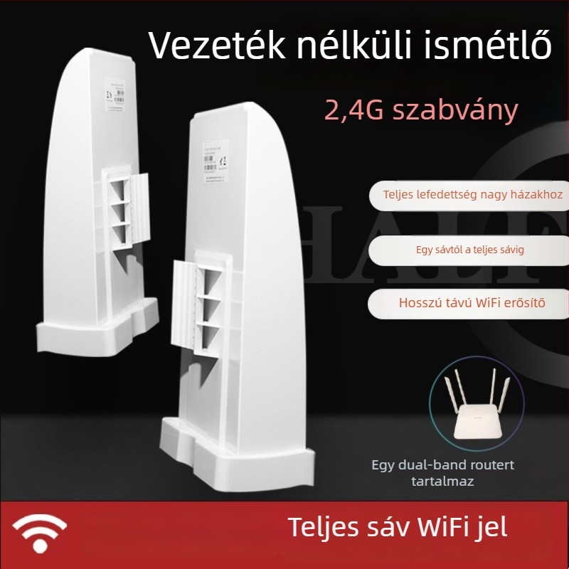 Kültéri vízálló Wi‑Fi erősítő és jelismétlő (SGR-W520-N78a) — 802.11n, 500 m hatótávolság, 15V/1A tápegység, Cat5 hálózati backhaul