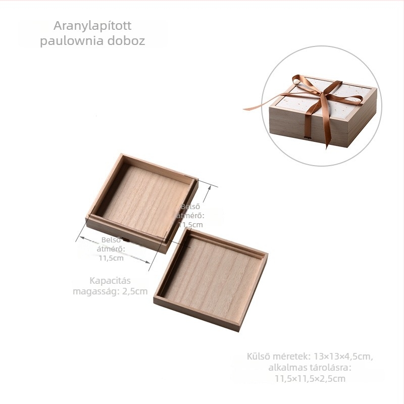 Négyzet alakú fa ajándékdoboz, természetes fa, modell T0302, testreszabás elérhető