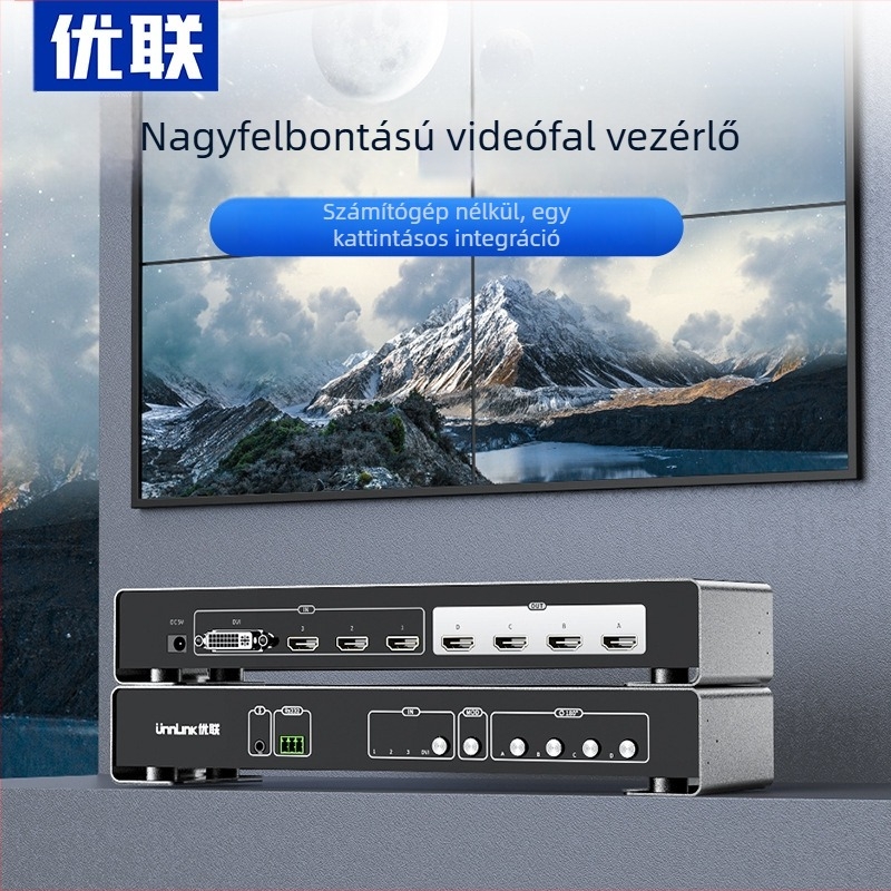 Unnlink 1149 HDMI kapcsoló 3× HDMI + 1× DVI bemenet és 4× HDMI kimenet, 1080P