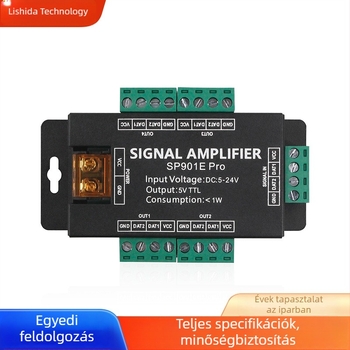 LED-szalag kiterjesztő, 8 csatornás jel erősítő, SPI vezérlés, közös katód, terminál blokk, DC 5-24V, modell LSD-901E PRO