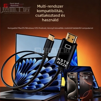 USB-C–ról HDMI-re adapter kábel Dx13, 4K, Windows 7 támogatott, audió kábel