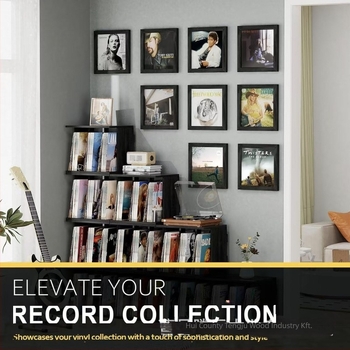 Fából készült falra szerelhető vinil lemezek tároló doboz fotó kiállításhoz, testreszabható mintázat, modern minimalista stílus, kapacitás 1