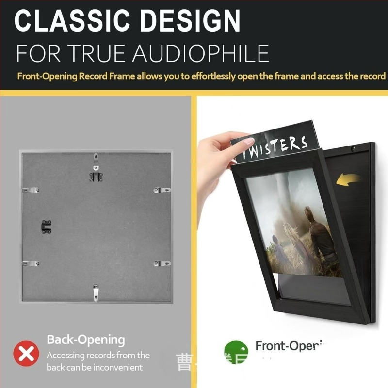 Fából készült falra szerelhető vinil lemezek tároló doboz fotó kiállításhoz, testreszabható mintázat, modern minimalista stílus, kapacitás 1