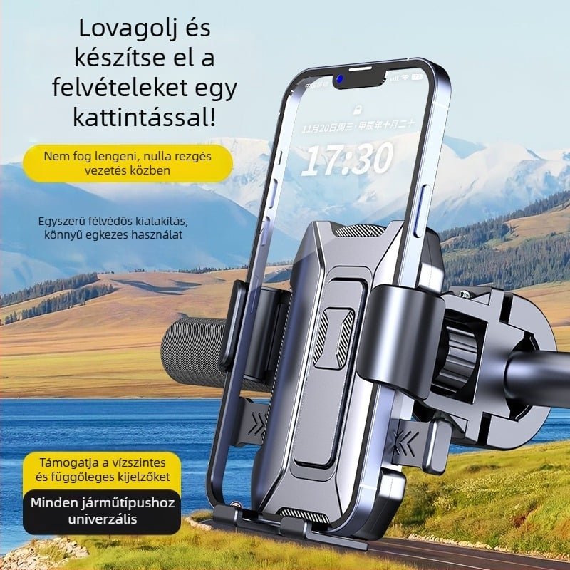 Telefon-tartó elektromos járművekhez, motorkerékpárokhoz és hegyi kerékpárokhoz | Ötvözet + műanyag kivitel | Modell 108 | Autóba szerelhető telefon-tartó | Testreszabási lehetőség