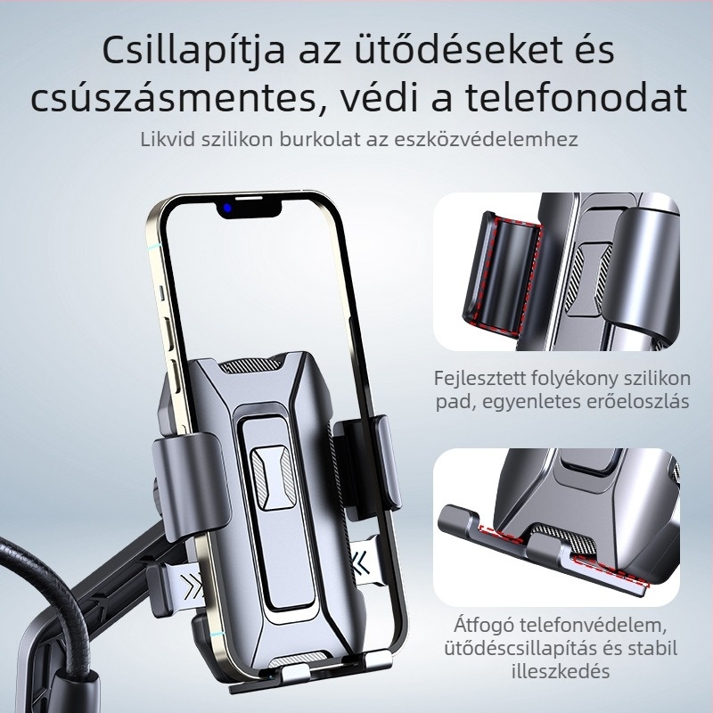 Telefon-tartó elektromos járművekhez, motorkerékpárokhoz és hegyi kerékpárokhoz | Ötvözet + műanyag kivitel | Modell 108 | Autóba szerelhető telefon-tartó | Testreszabási lehetőség