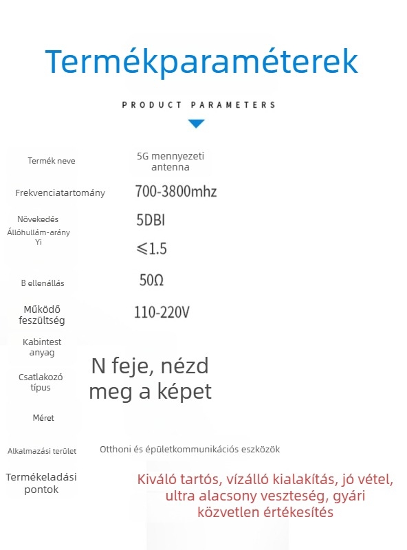 Gombafejű, omnidirekcionális mennyezeti antenna, 5G teljes hálózati kommunikáció, jelző erősítő mobiltelefonhoz és WiFi-hez (Model YJ031, Nyereség 5, Frekvenciatartomány 700–3800 MHz, Impedancia 50 Ω, SWR ≤ 1,5)