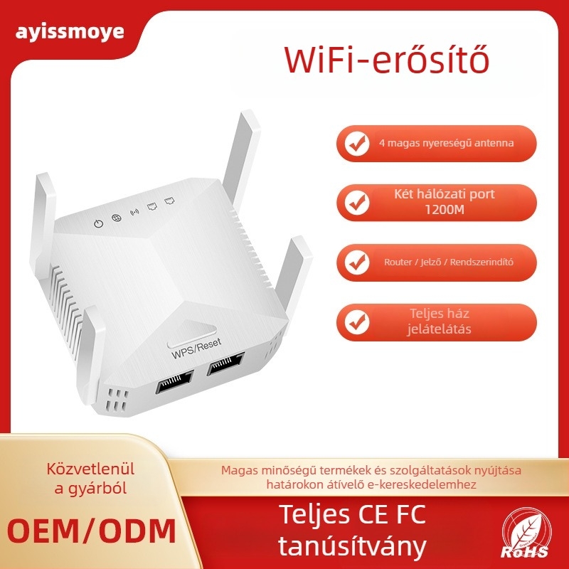WiFi erősítő HA146 - Kétsávos, 1200 m hatótáv, 802.11ac, Gigabit sebesség