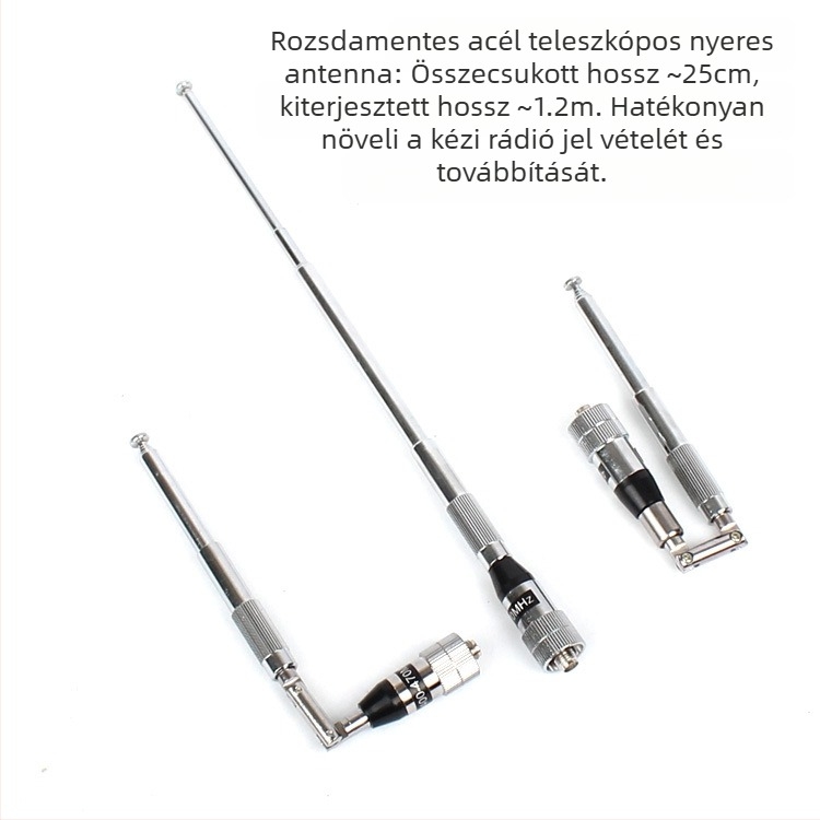 FeiXunteng kézi rádióantenna, teleszkópos rozsdamentes acél rúd, összecsukható, nagy nyereség, 136-174/400-470 MHz