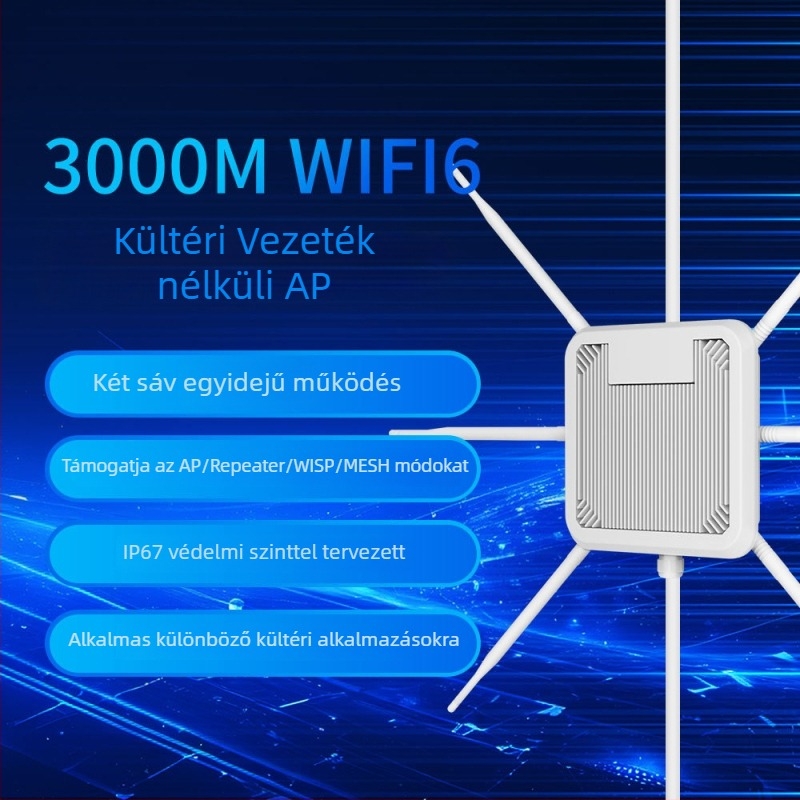 Vezeték nélküli AP WiFi 6 AX3000, két sávos, IP67 vízálló, jelismétlő/erősítő hosszú hatótávolságú lefedéshez, POE tápegység, akár 300 m relé távolság, 3000 Mbps