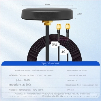 Kültéri GPS antenna, két sávos, vízálló kör alakú házban, nagy nyereségű 4G jel-erősítés