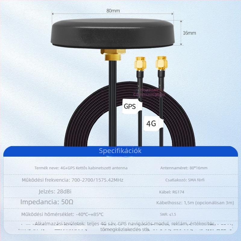 Kültéri GPS antenna, két sávos, vízálló kör alakú házban, nagy nyereségű 4G jel-erősítés