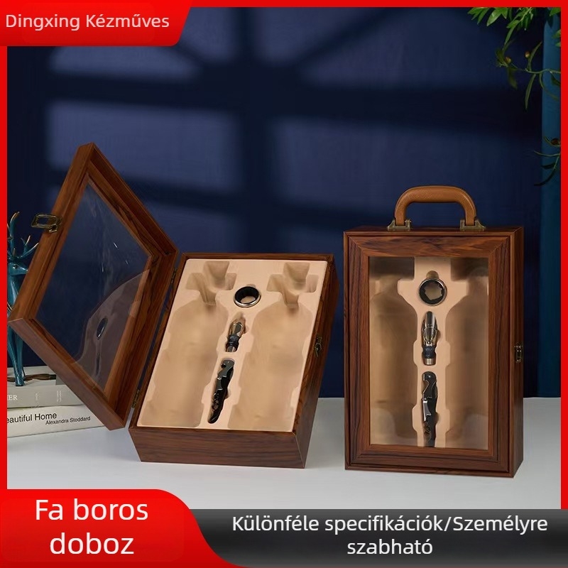Fából készült boros doboz ablakkal, természetes faanyag, modell 25930, bor számára, logónyomás elérhető, eredet Shandong.