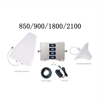 Quad-band mobiltelefon jelerősítő, modell 12, lefedettség 200–800, súly 2,5 kg