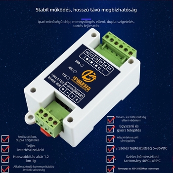 RS485 1-16 csatornás hub ismétlő modul fotóelektrikus izolációval, jelerősítővel, zavarszegmentálással és villámvédelmmel