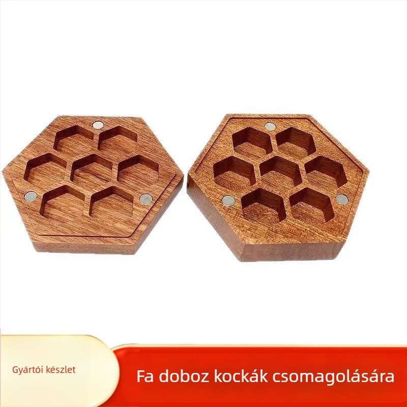 Fából készült kockatároló doboz rekeszekkel, poligonális mágneses kialakítással