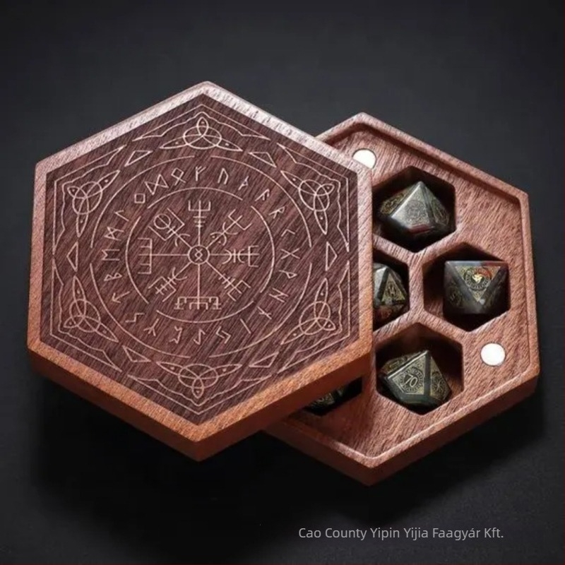 Fából készült kockatároló doboz rekeszekkel, poligonális mágneses kialakítással