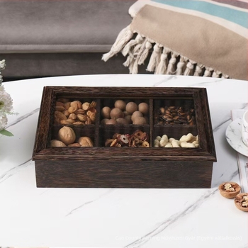 Fából készült snack tároló doboz dió és aszalt gyümölcsök számára, fedéllel, 1 L kapacitás, modern minimalista dizájn