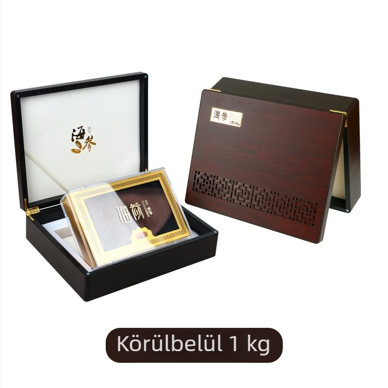 Fából készült ajándékdoboz tengeri uborkához, háromrészes készlet gravírozással, testreszabható csomagolás.