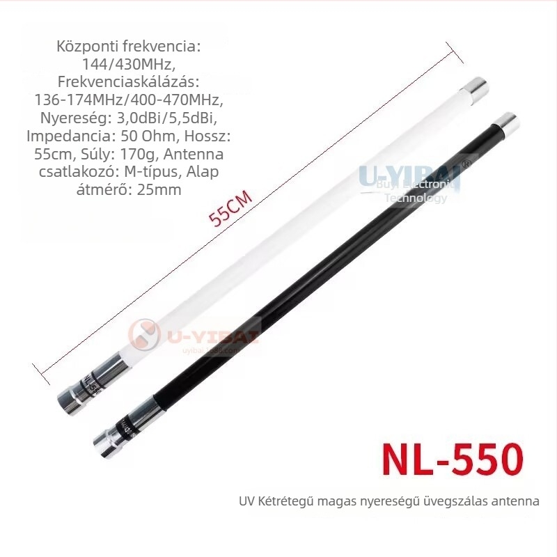 NL-550 terepi üvegszálas antenna – UV kettős szegmens, nagy nyereség, 200W teljesítmény